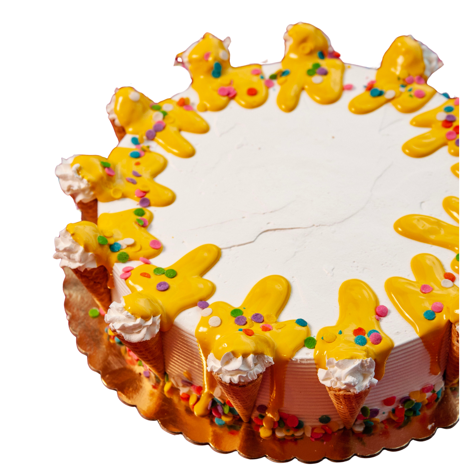 Large Yellow Side Cone Drip Cake